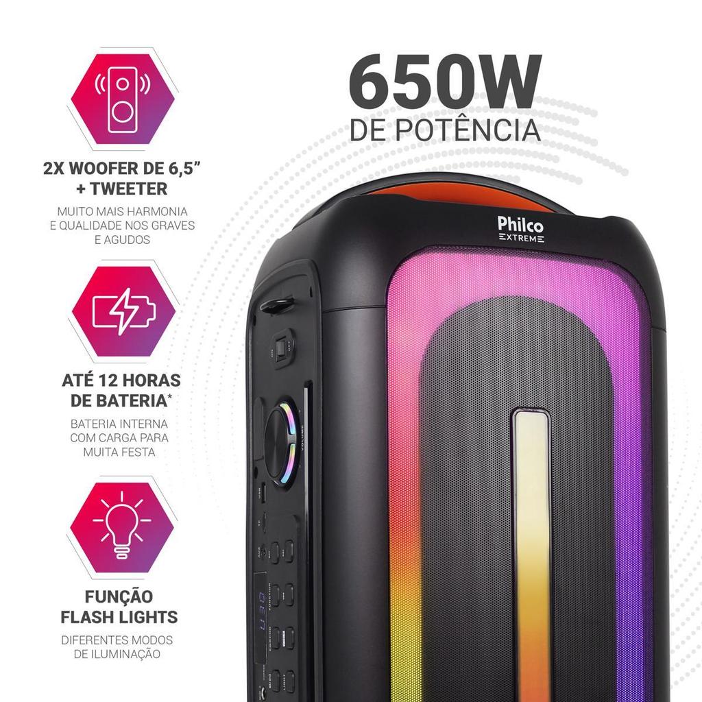 Detalhes do Caixa de Som Philco Extreme 650W Bluetooth 5.3 PCX6701