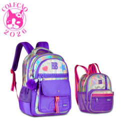 Kit Mochila de Costas Com Lancheira 2em1 Rebecca Bonbon Shine -Cor:Roxo