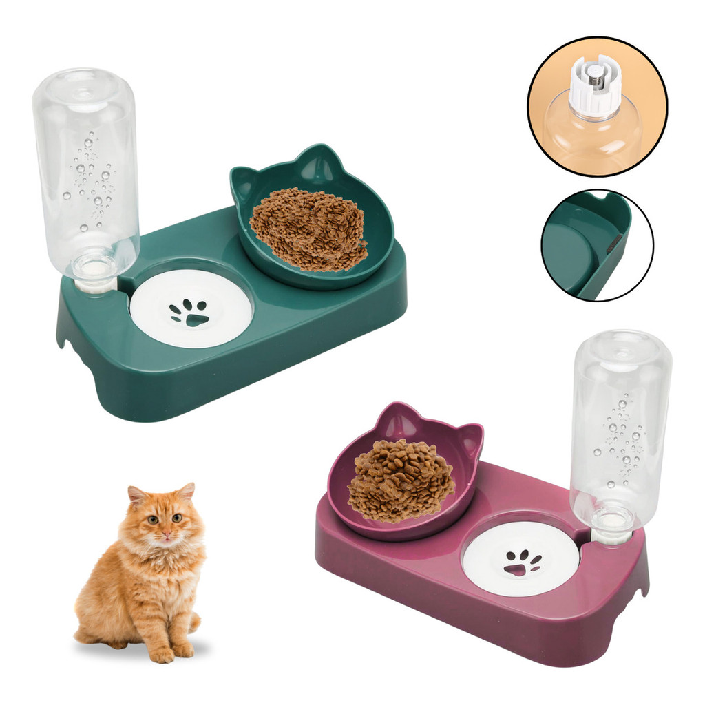 Tigela Dupla Automática Pet 500ml – Comedouro e Bebedouro Gato/Cachorro | Moderno, Higiênico e Resistente