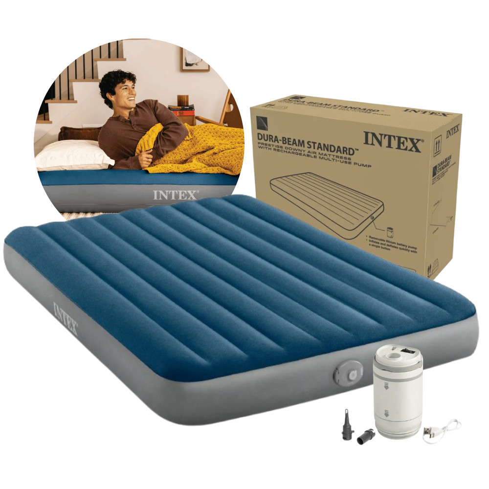 Colchão Inflável Casal Queen Intex Dura-Beam Prestige com Bomba USB Recarregável em Oferta na Shopee