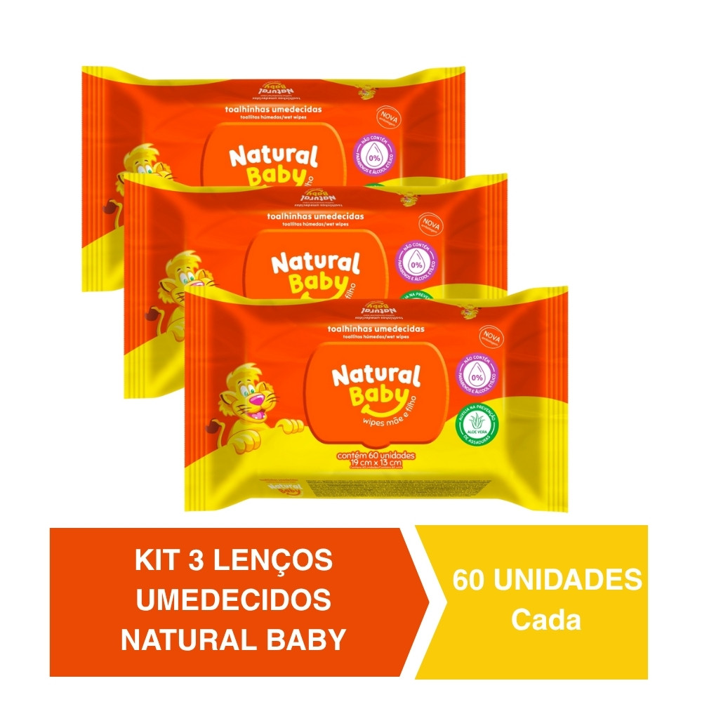 Kit c/3 Lenços Umedecidos Natural Baby 60un Cada Evergreen em Oferta na Shopee
