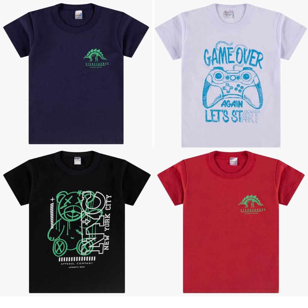 Kit sortido 3 Camisetas Infantil Masculino - Camisa de Menino - kit menino