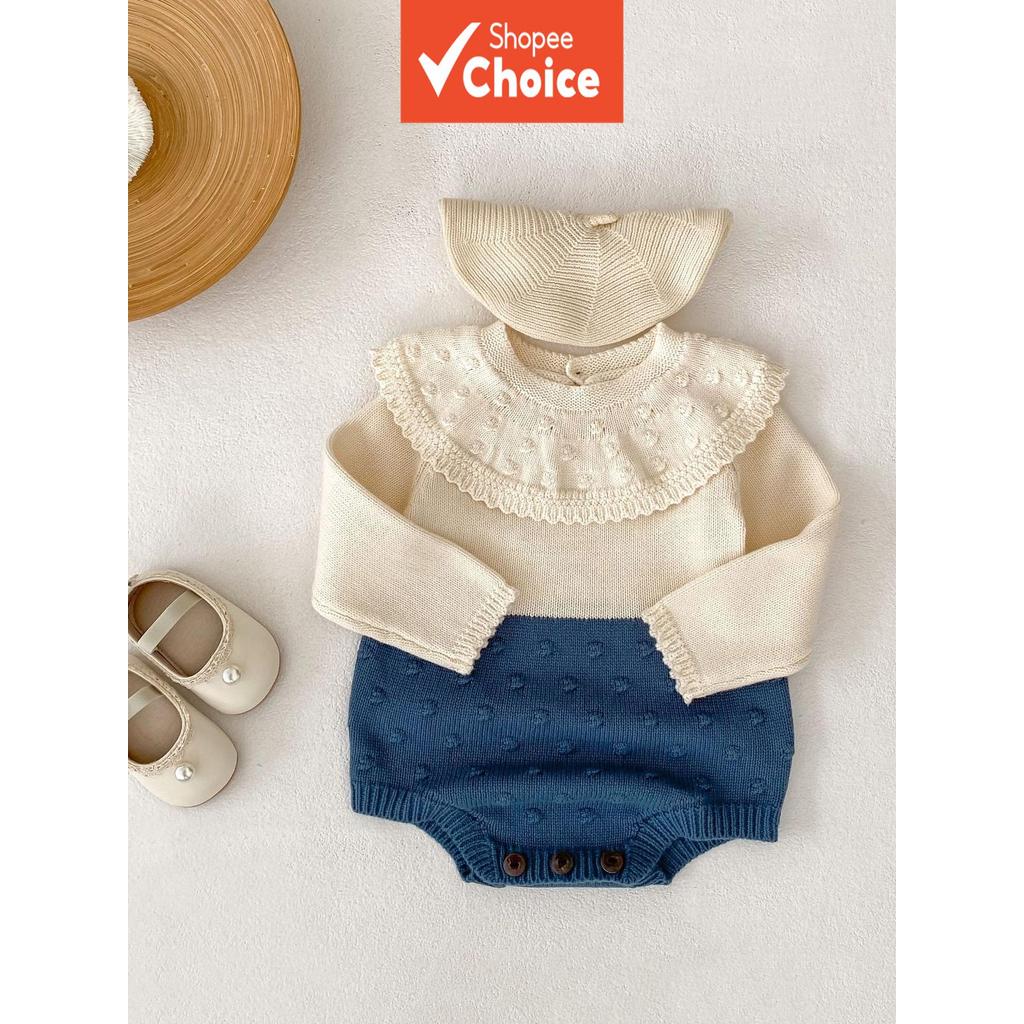 Macacão Tricotado Unissex para Bebês Primavera e Outono, Bodysuit de Manga Longa com Gola Larga e Poás, Jumpsuit Macio