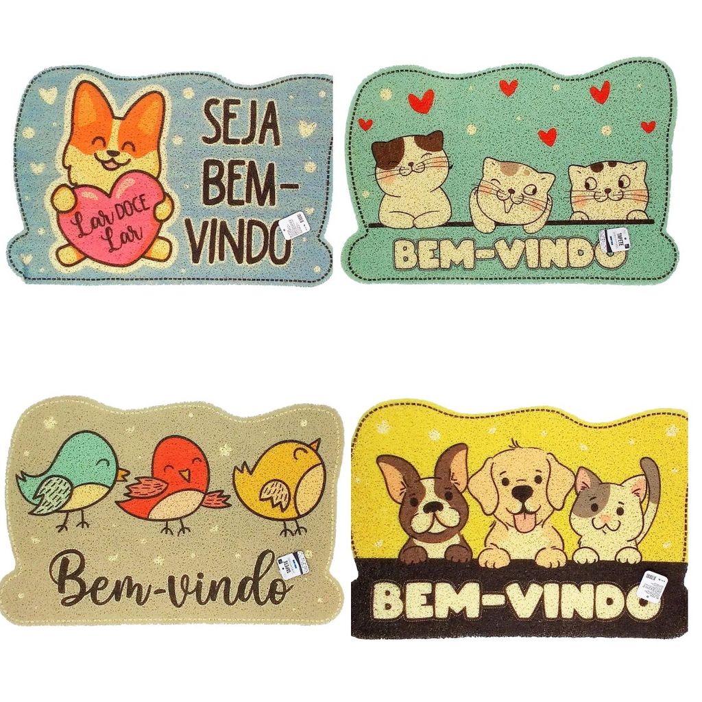 Tapete Capacho Decorativo 38x58cm Vinil Antiderrapante - Estampa de Bichinhos