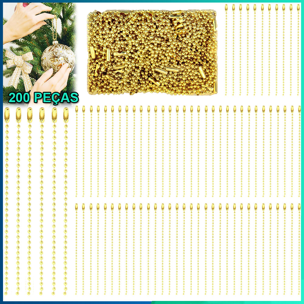 200 peças Corrente De Bolinha Para Chaveiro 2.4mmX10cm Com Canoa Para Tags e Etiquetas Douradas em Oferta na Shopee