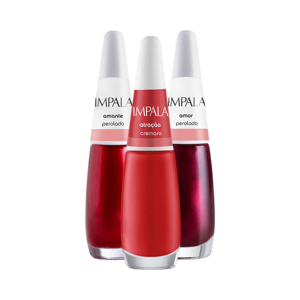 Kit 3 Esmaltes Impala Tons Vermelhos Cremosos e Perolados