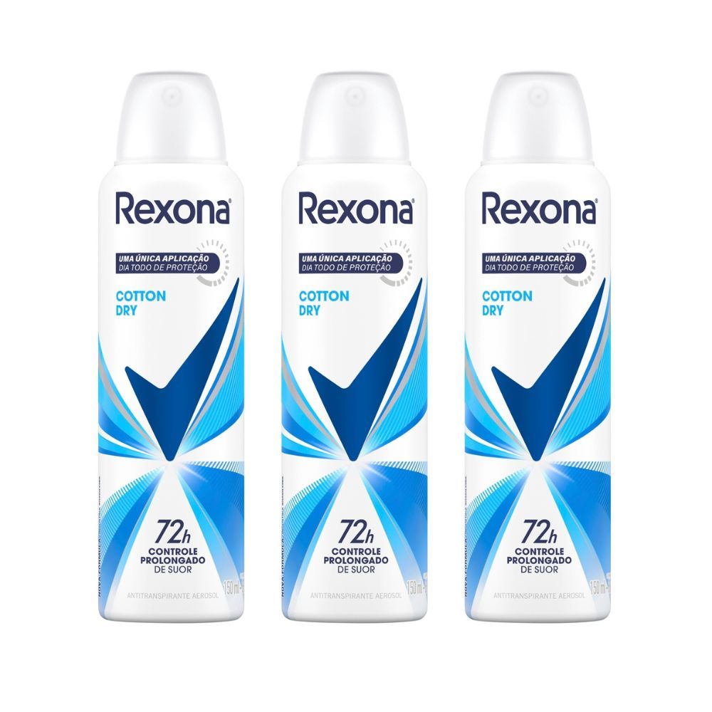 Kit 3 Desodorante Antitranspirante Aerosol Feminino Rexona Cotton Dry 72 horas 150ml
