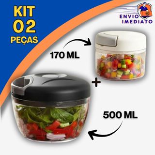 kit 2 Processador 500ml e 170ml Triturador Cortador de Alimentos Para Cortar Alho Cebola em Oferta na Shopee