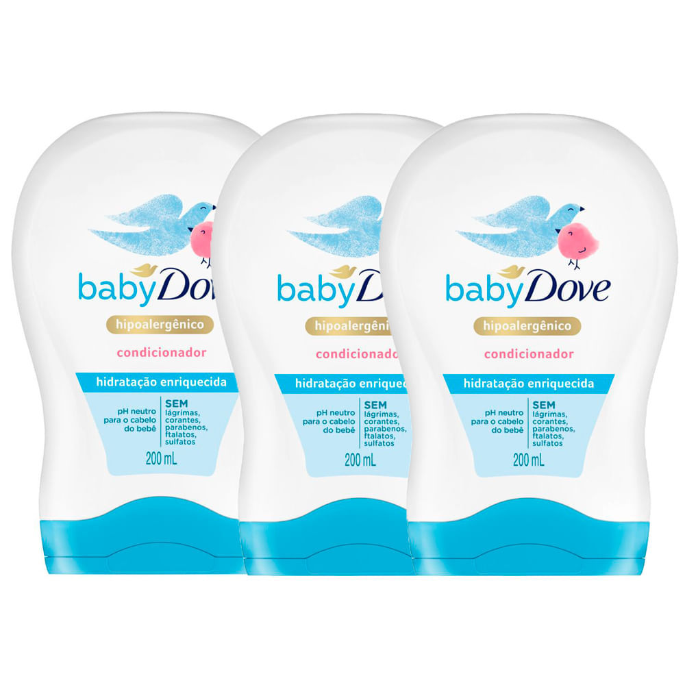 Kit 3 Condicionador Dove Baby Hidratação Enriquecida com 200ml em Oferta na Shopee