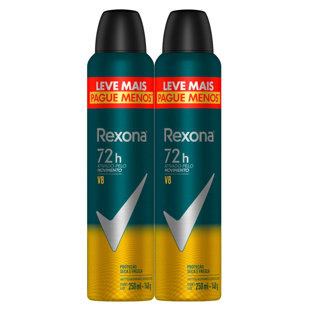 Kit 2 Desodorante Antitranspirante Aerosol Masculino Rexona V8 72h 250ml Leve Mais Pague Menos em Oferta na Shopee