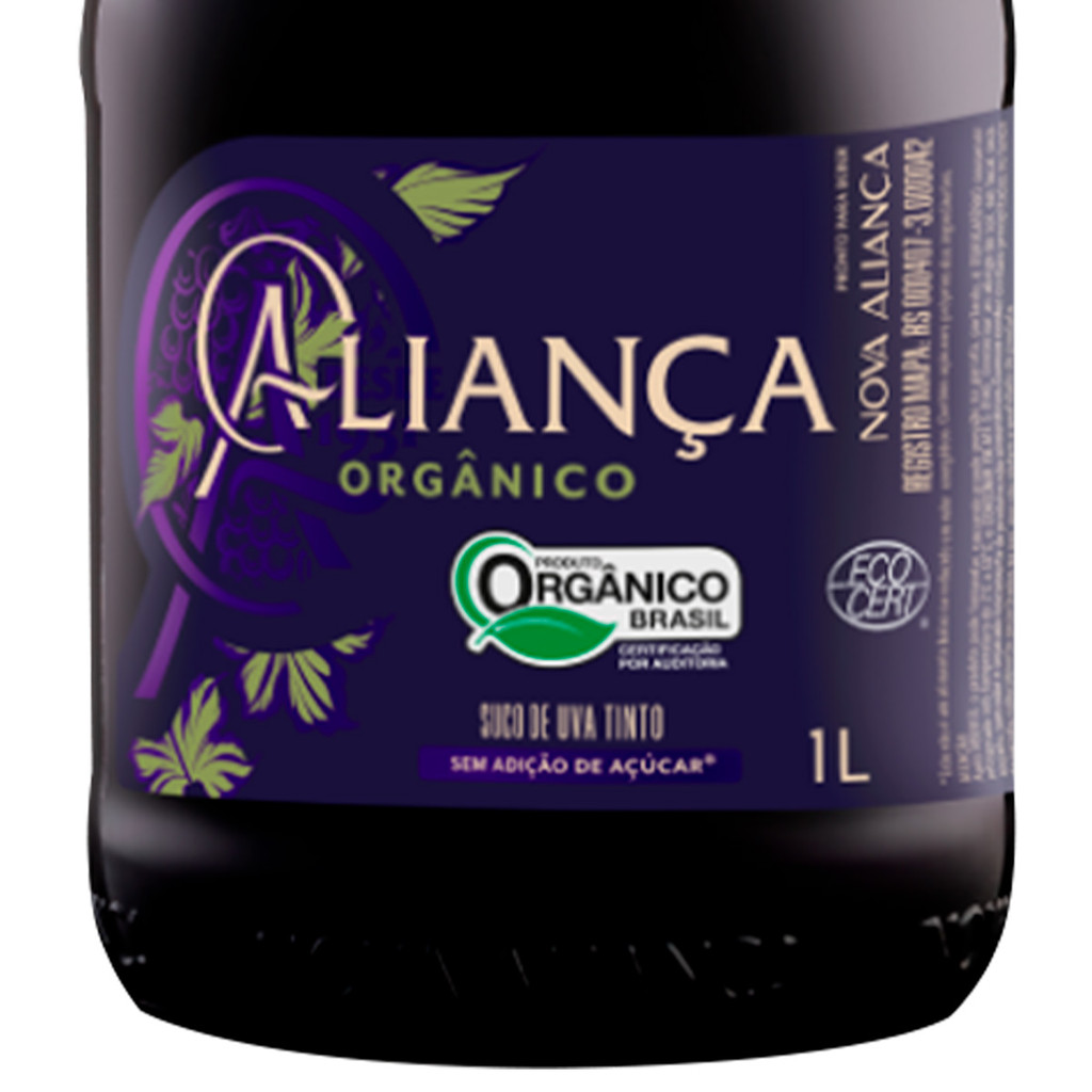 Detalhes do Kit 2 Unidades Nova Aliança Suco de Uva 100% Organico Integral 1Lt