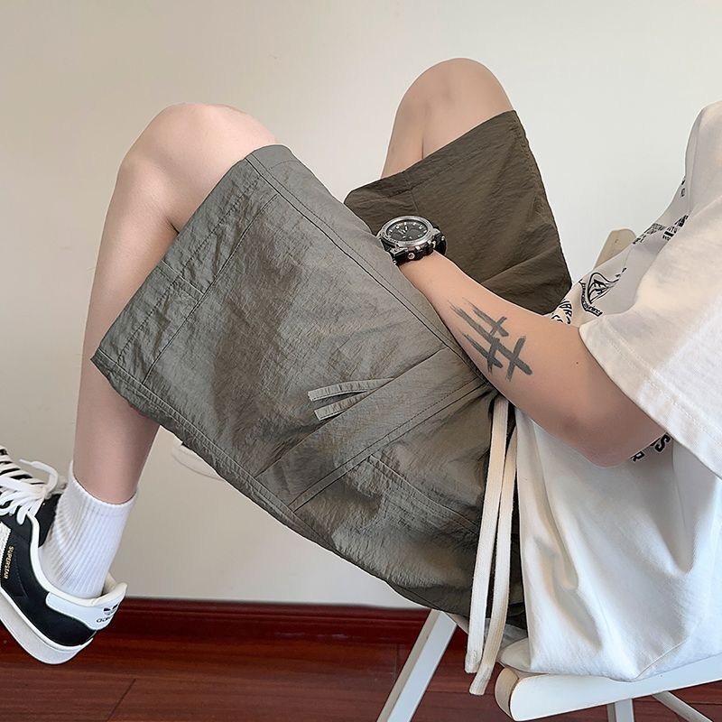 Macacão de seda gelo Shorts masculinos zíper Multi-bolso respirável masculino de secagem rápida tamanho grande calças de