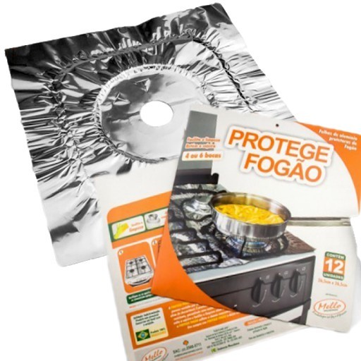 Folhas Alumínio Protetoras Fogão 4/6 Bocas Com 12 Unid - Mello Descartáveis - Limp Cozinha Embal