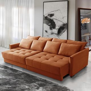 Sofá Cama Retrátil e Reclinável 2,30m com Molas Carol Veludo Terracota Adonai Estofados em Oferta na Shopee