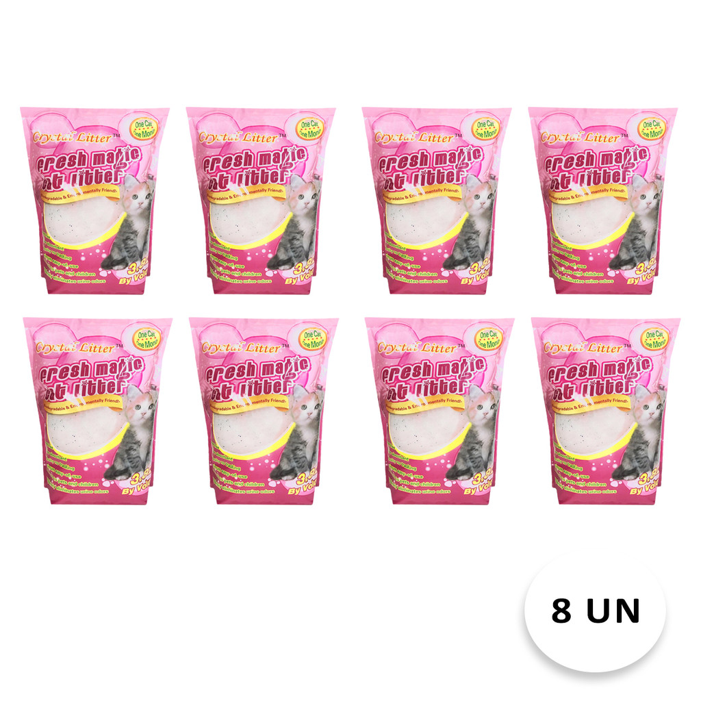 Kit C/ 8 UN Areia Sanitária Cristais De Sílica Fina em Gel 1,6kg