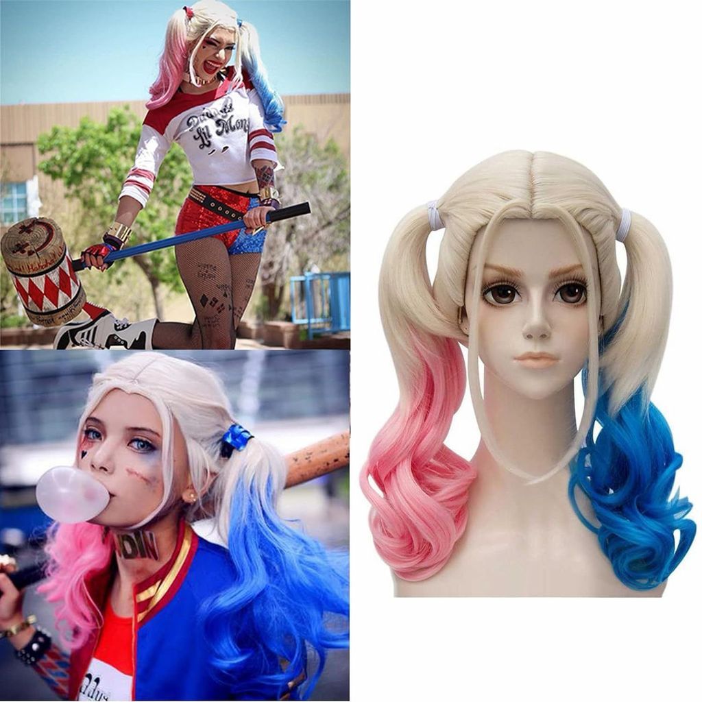 Peruca Arlequina infantil Vermelho rosa Fantasia decoracao coringa cosplay halloween-Envio imediato