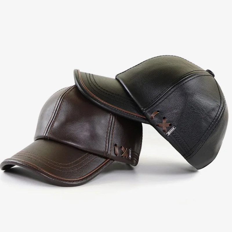 2025 Novo Boné de Beisebol Ajustável Masculino em Couro Legítimo para Esportes ao Ar Livre Outono Inverno Chapéu Masculi
