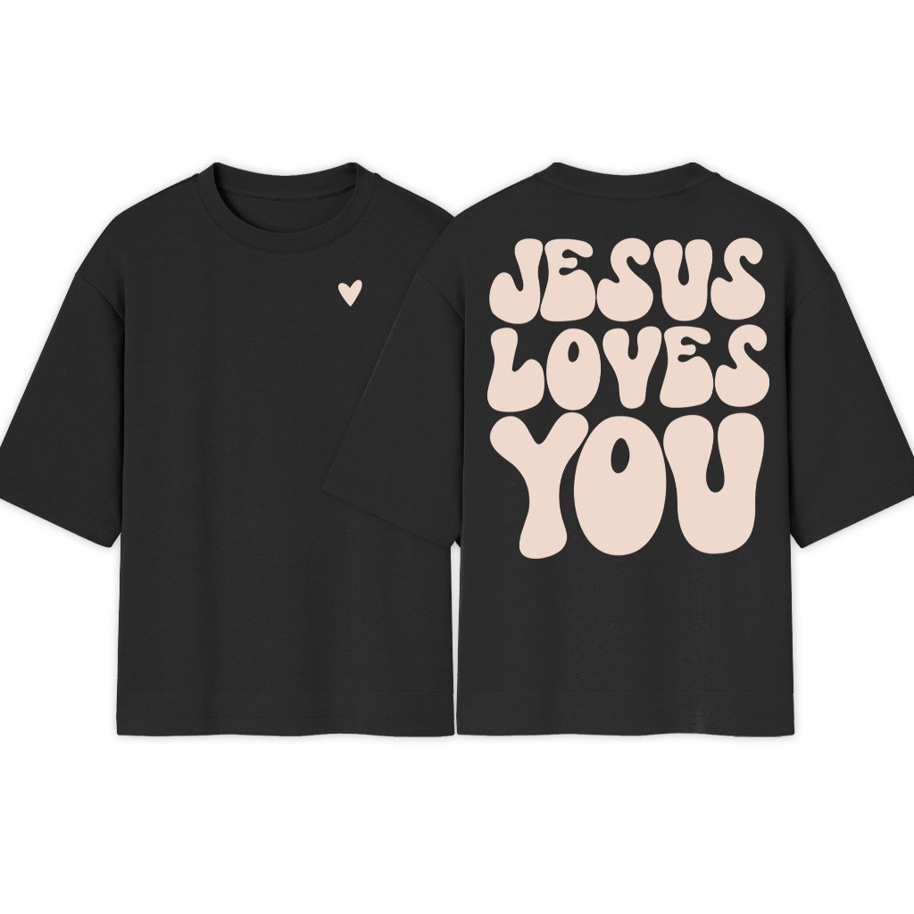 [Camiseta Premium em Algodão Puro]CC Camiseta Estampada Oversized Jesus Loves You Nova Tendência