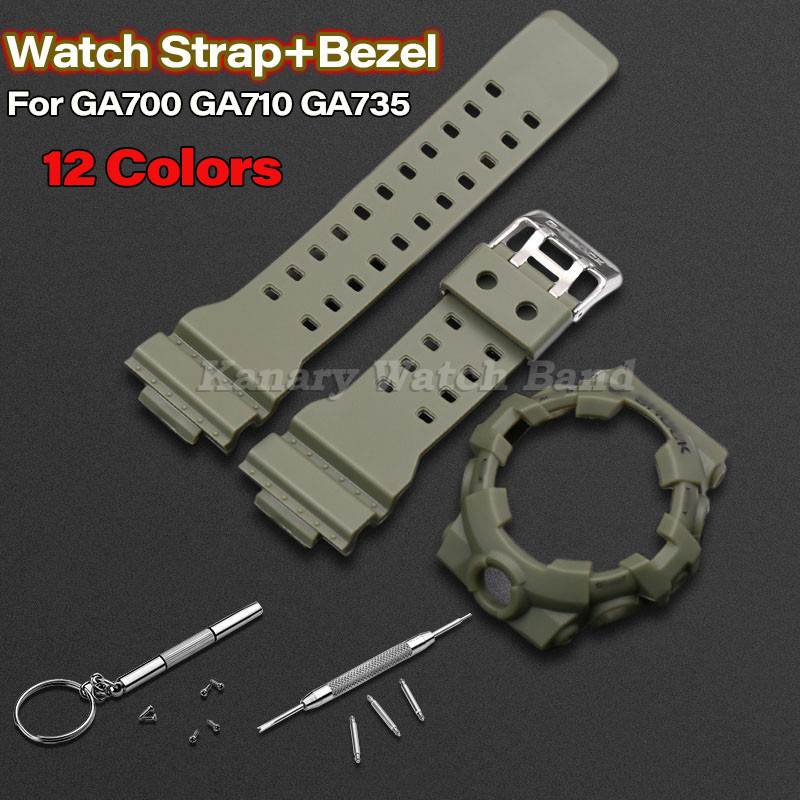 Pulseira De Relógio De Silicone + Conjunto De Moldura Para GA700 GA710 GA735 Sport À Prova D'água Resina Borracha Capa P