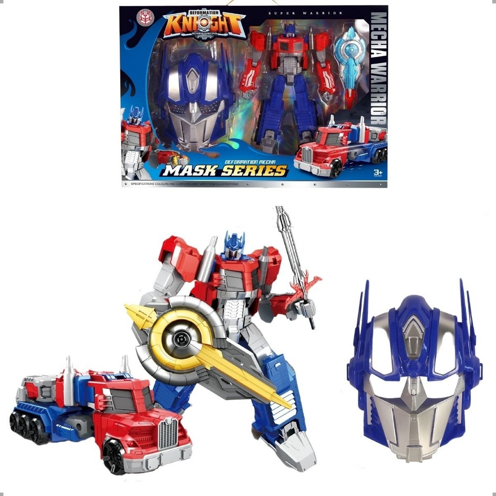 Brinquedo Caminhão que se Transforma em Robô Mecha Prime Azul Montável com Máscara