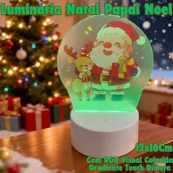 Luminária Natal Papai Noel 12x16Cm Com USB E Base Com RGB Visual Colorida Gradiente Touch Dímera