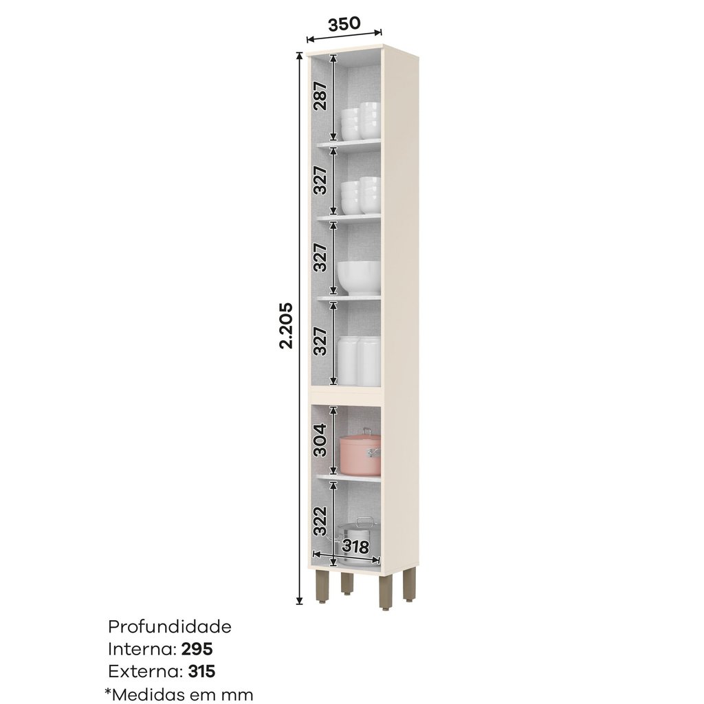 Detalhes do Paneleiro 2 Portas 35cm 100% MDF Aurora Off White