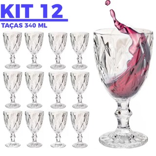 Jogo De 12 Taças De Vidro Diamond 340ml Transparente