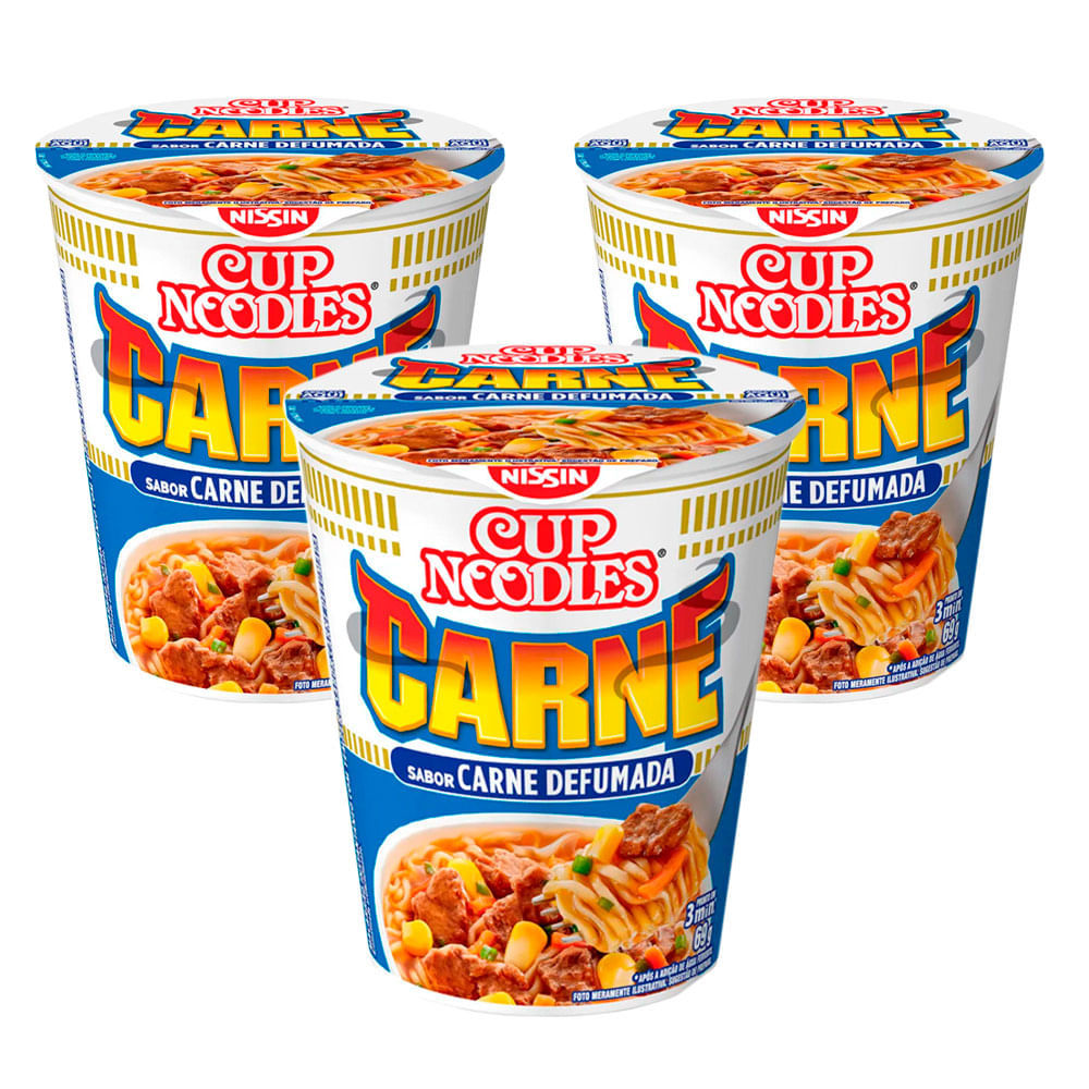 Kit 3 Macarrão Instantâneo Cup Noodles Sabor Carne Defumada com 69g em Oferta na Shopee