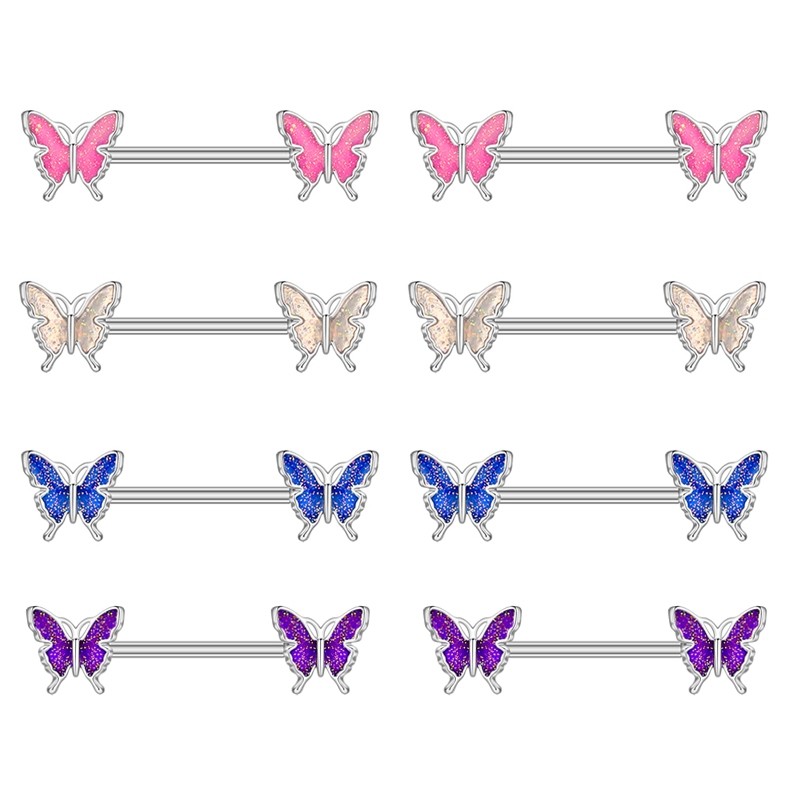 Par Piercing Anel De Mamilo Borboleta Titanio  Joia Piercing Corporal Feminino Não Oxida