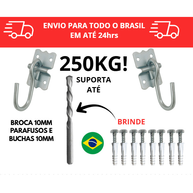 Gancho para rede reforçado / Armador de rede com Broca / gancho de rede / buchas e parafusos