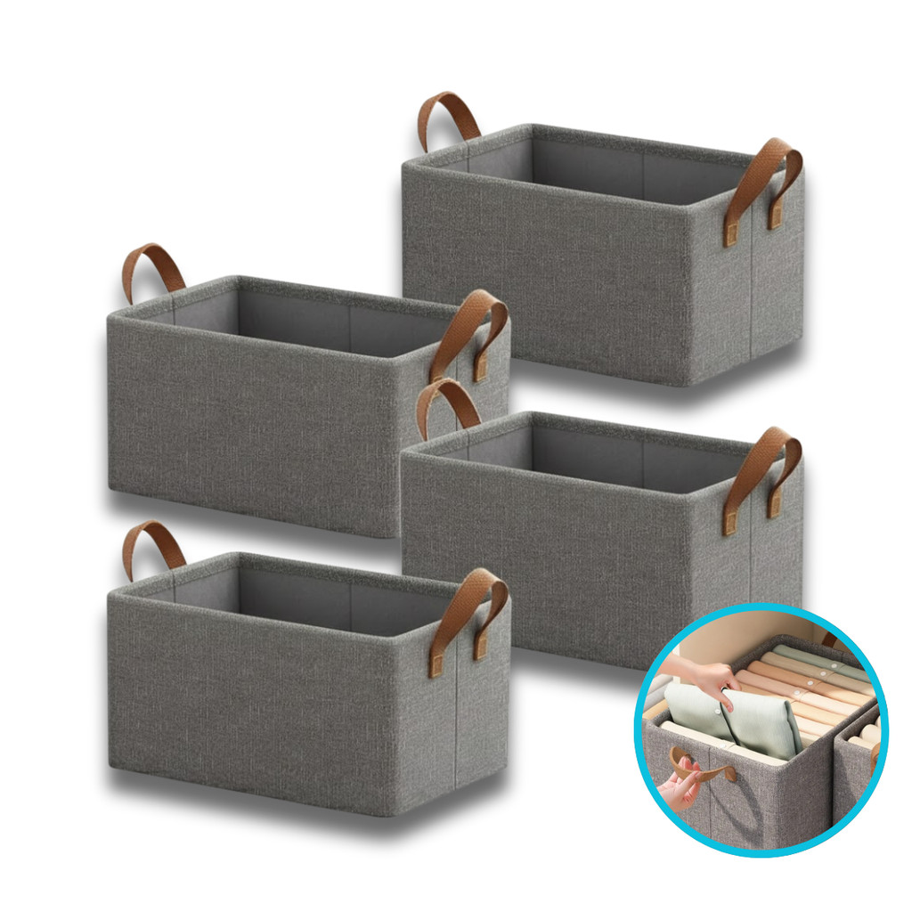 Kit 4 Caixas Organizadora De Guarda Com Alça Couro Reforçado Ideal para Roupas Closet Quarto Tippi em Oferta na Shopee