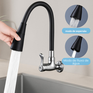Torneira Inox Prata flexível Duplo Jato Cone com chuveiro com rotação de 360° Cozinha Lux…