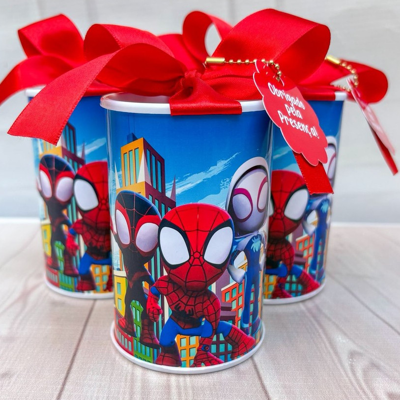 Kit Cofrinhos Personalizados Spider e seus amigos - Homem aranha 10x6cm Lembrancinha Festa Infantil Aniversário