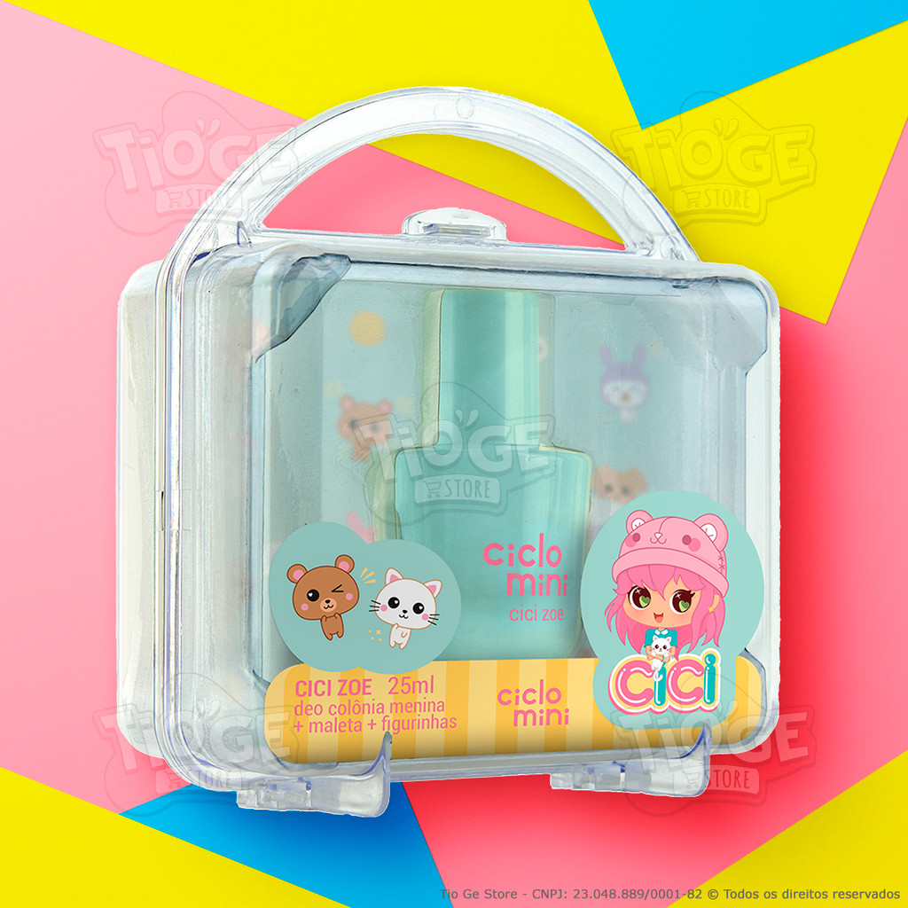 Estojo Maleta Perfume Infantil Cici Zoe Ciclo Mini Deo Colônia Presente 25ml + Cartela de Figurinhas