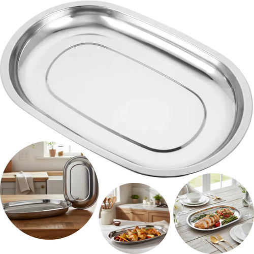 Baixela Travessa Bandeja Servir Restaurante Oval 30cm Aço Inox Polido Servir Sopeira Porta Xícaras