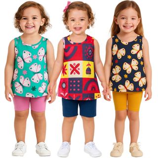 Kit 3 Conjuntos Infantil Menina Blusa Regata e Short  Kyly em Oferta na Shopee