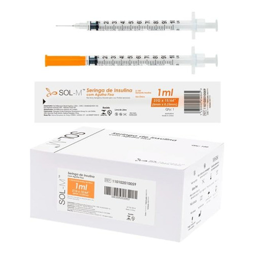 Seringa De Insulina Sol 1ml C Agulha 13mm X 0.3mm 30g 100un 1 Ml