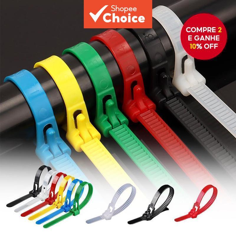 100 Pcs Laços De Cabos Coloridos Reutilizáveis Com Fecho Liberável E Auto-travamento Ajustáveis em Oferta na Shopee