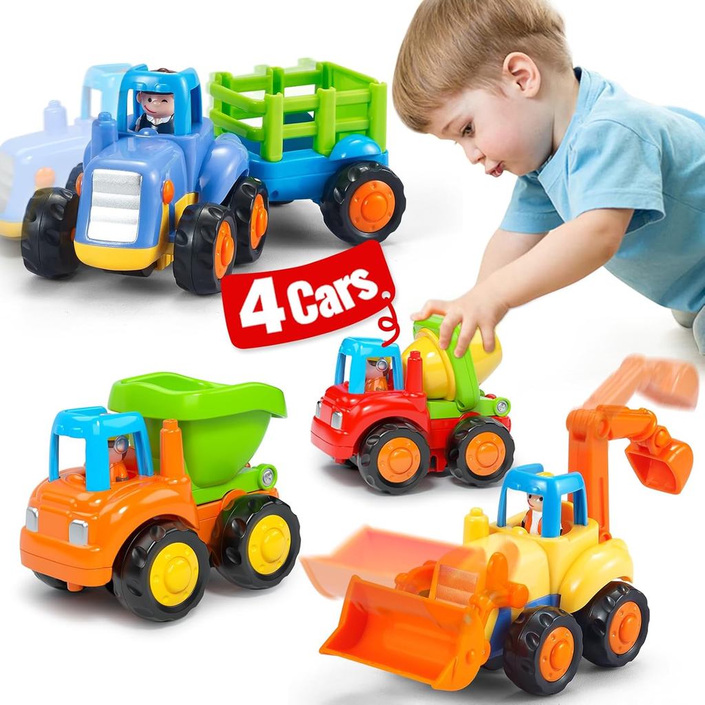 Brinquedos HOLA para Menino de 1 a 2 Anos Presente de Aniversário - 4 PCS Caminhões de Brinquedo Brinquedos para Meninos