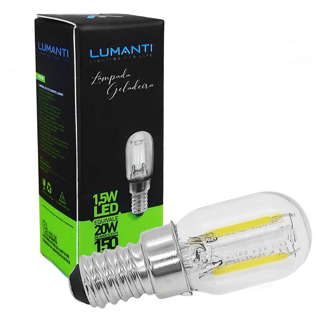 Lâmpada Filamento T22 Led Geladeira 1,5W Bivolt E14 âmbar