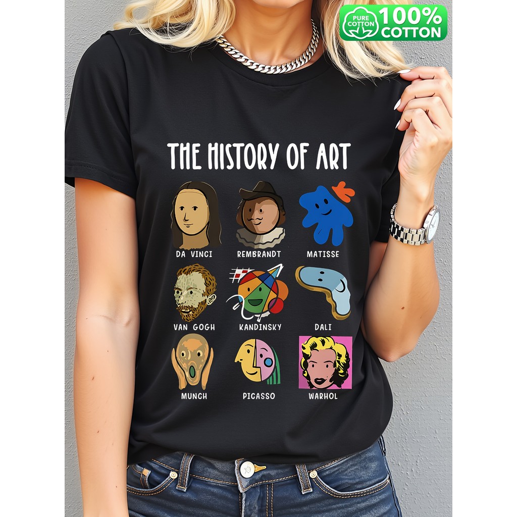 Camiseta Feminina Mona Lisa Van Gogh Kandinsky Arte História Estampada Elegante Culta Atemporal Casual em Oferta na Shopee