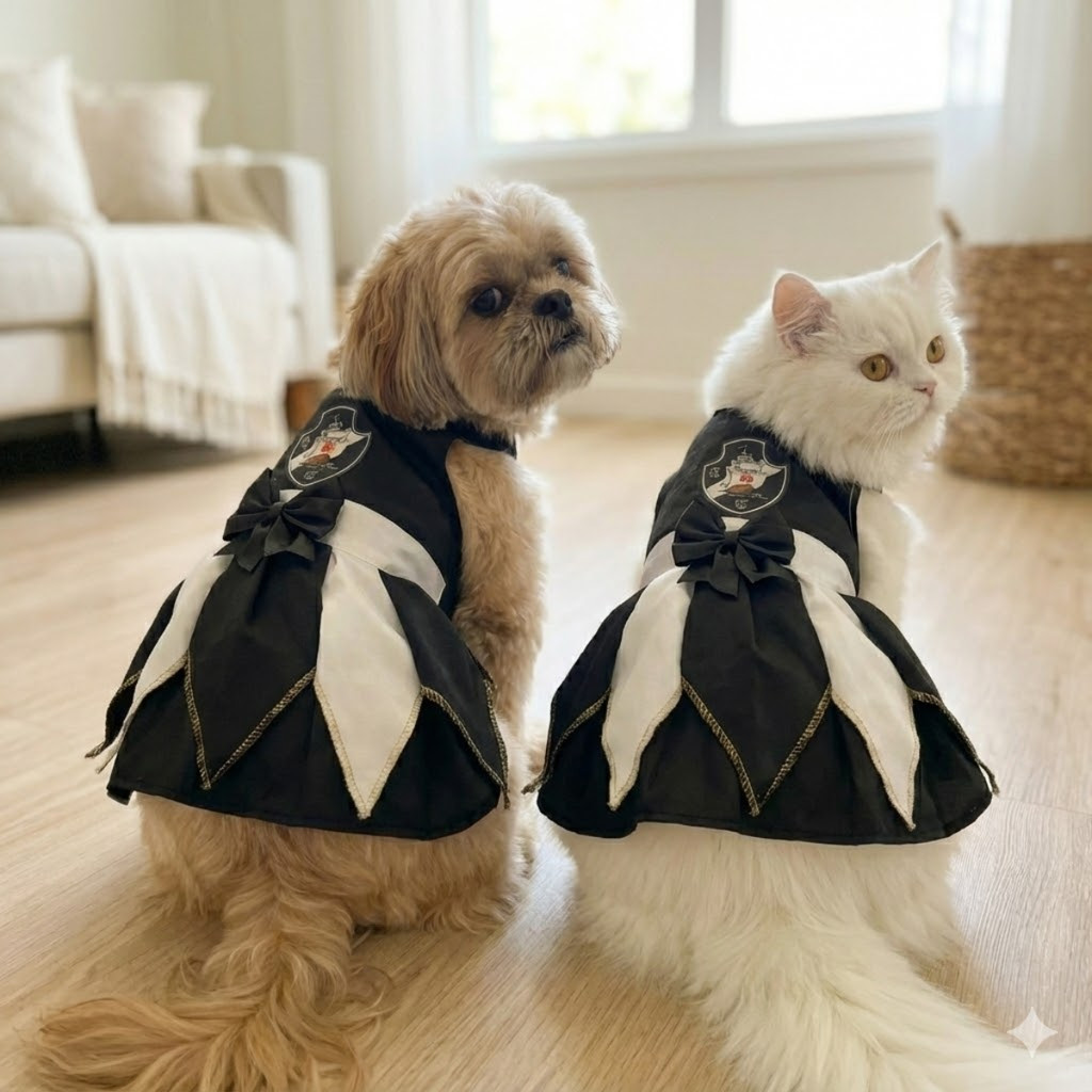 Vestido Pet Vasco da Gama Oficial Torcedora | Roupa Cães e Gatos Fêmea com Laço | Cruzmaltino Gigante da Colina