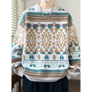 Suéter Jacquard étnico masculino outono inverno 2025 novo estilo suéter masculino solto inverno quente suéter interno To