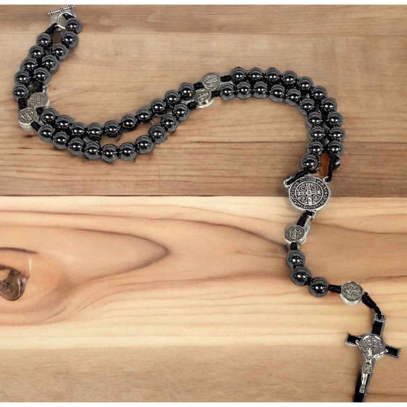 Terço de Pulso São Bento Hematita - Pulseira Modelo Premium Original
