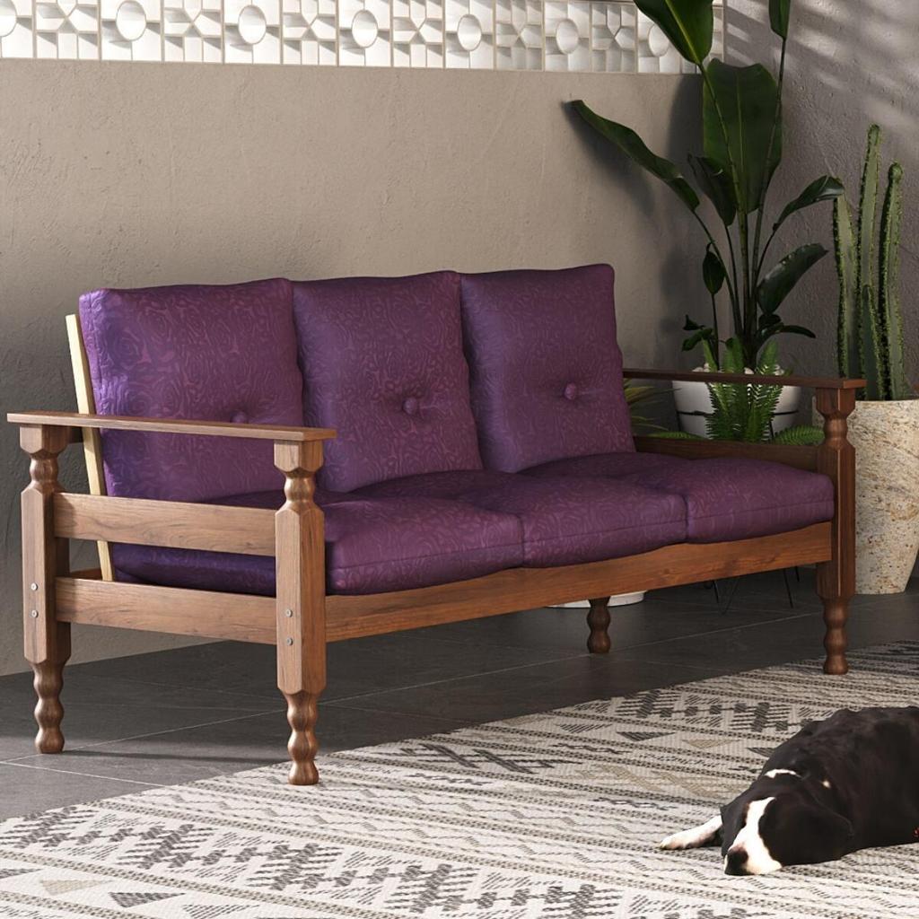 Sofá 3 Lugares Madeira Maciça Liz Multimóveis CR7000 Lilás em Oferta na Shopee