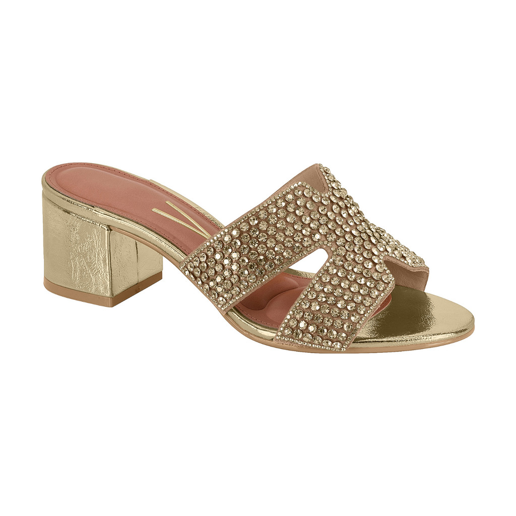 Tamanco Vizzano Salto Médio Groso  Bloco Slide Pedras Brilho em Oferta na Shopee