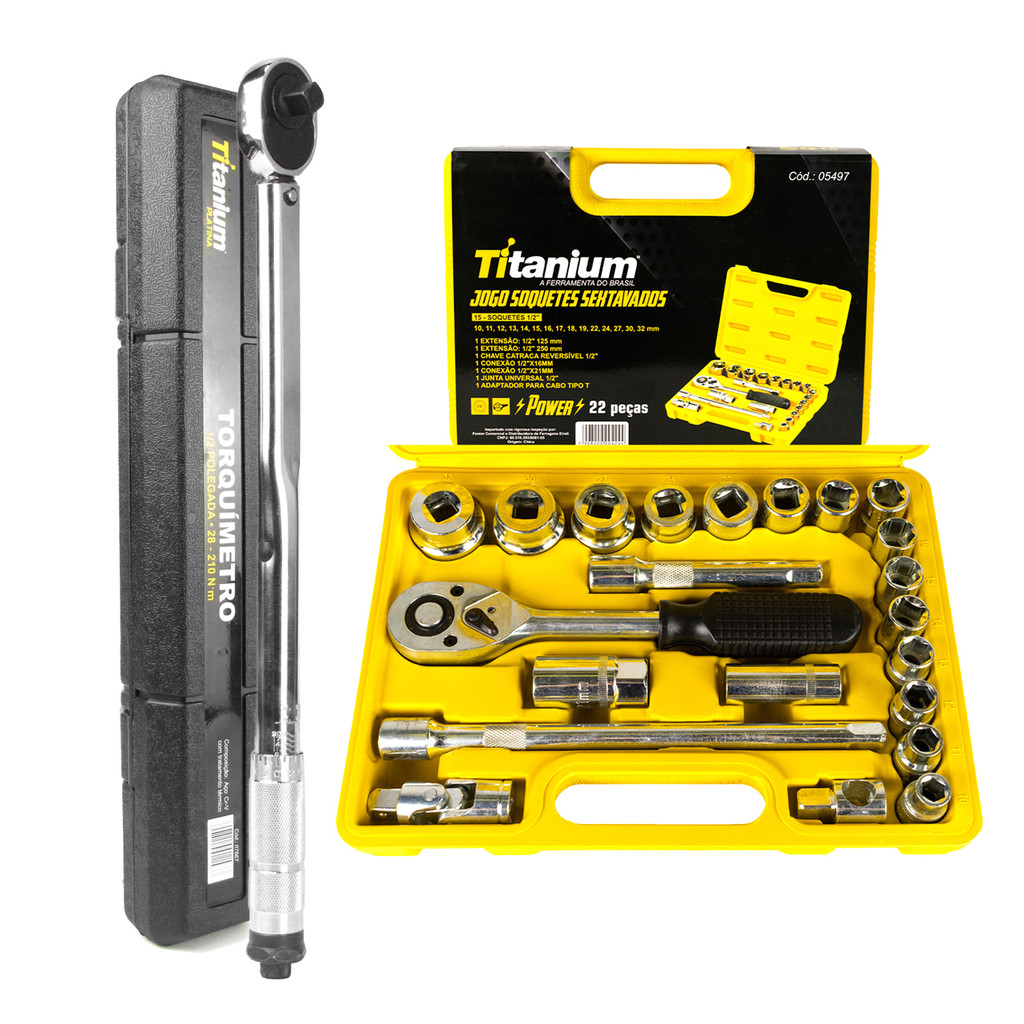 Kit Torquímetro Estalo 1/2 (28–210Nm) + Jogo de Soquetes 22 Peças – Titanium Platina em Oferta na Shopee