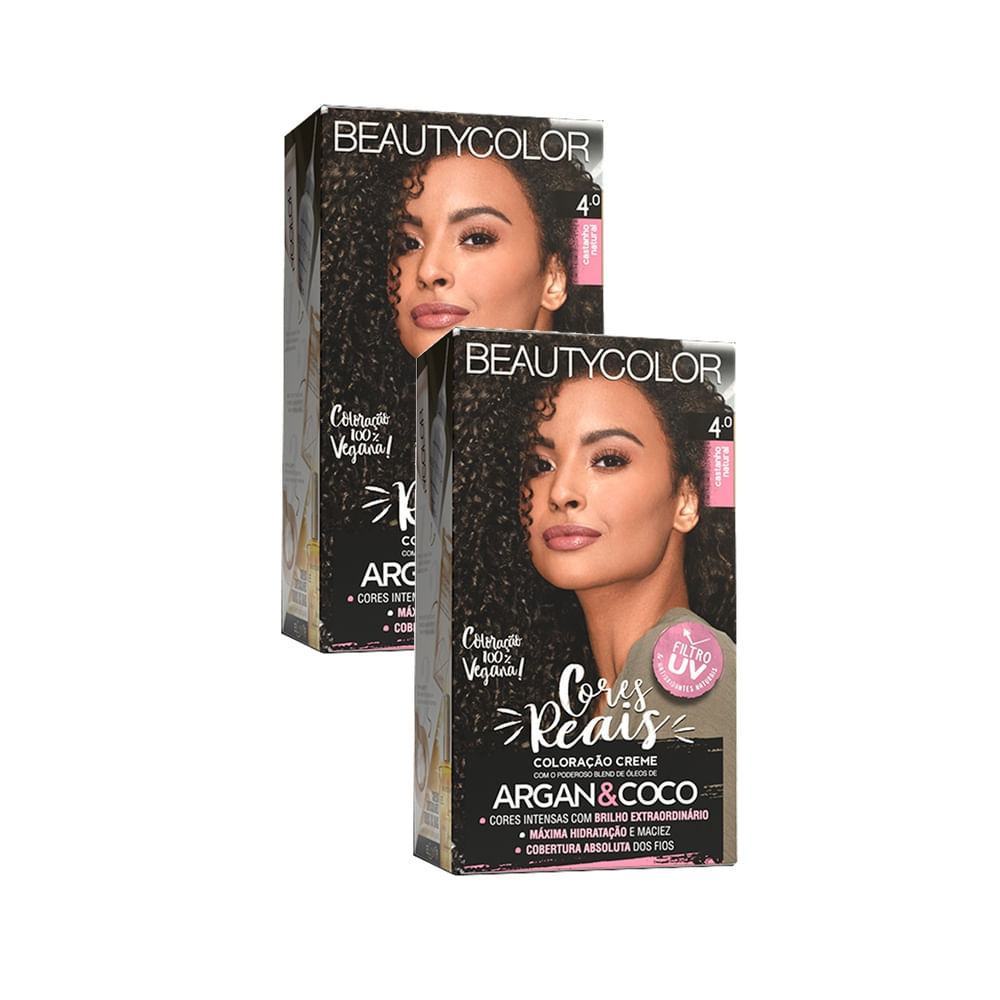 Kit 2 Tintura Creme Beauty Color Castanho Natural 4.0