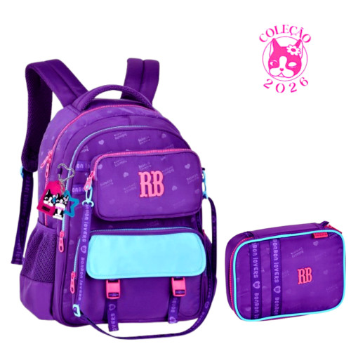 Kit Mochila de Costas com Pochete Removível e Estojo Rebecca Bonbon Cor:Roxo em Oferta na Shopee