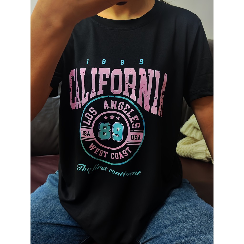 Camiseta Feminina California Los Angeles 1983 Vintage West Coast Estampada Confortavel Estilosa Retrô Casual
